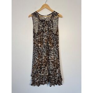 Mob Wife J.B.S. Ltd. Womens 10 Sleeveless‎ Dress Brown Leopard Print Ruffle Hem